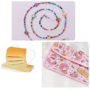 Bundle set tie dye face mask, kawaii purse mask holder, chain holder